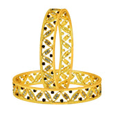 Floral Leaf Maroon American Diamond Cz 22K Gold Bangle Pair Women