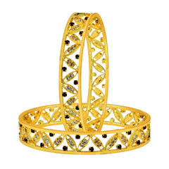 Floral Leaf Maroon American Diamond Cz 22K Gold Bangle Pair Women