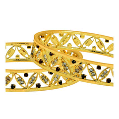 Floral Leaf Maroon American Diamond Cz 22K Gold Bangle Pair Women