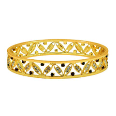 Floral Leaf Maroon American Diamond Cz 22K Gold Bangle Pair Women