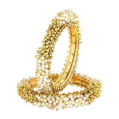 Cluster Pearls Antique 22K Gold Plated Bangle Set Of 2 (Pair) Women