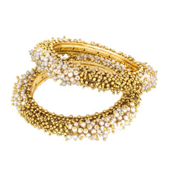 Cluster Pearls Antique 22K Gold Plated Bangle Set Of 2 (Pair) Women