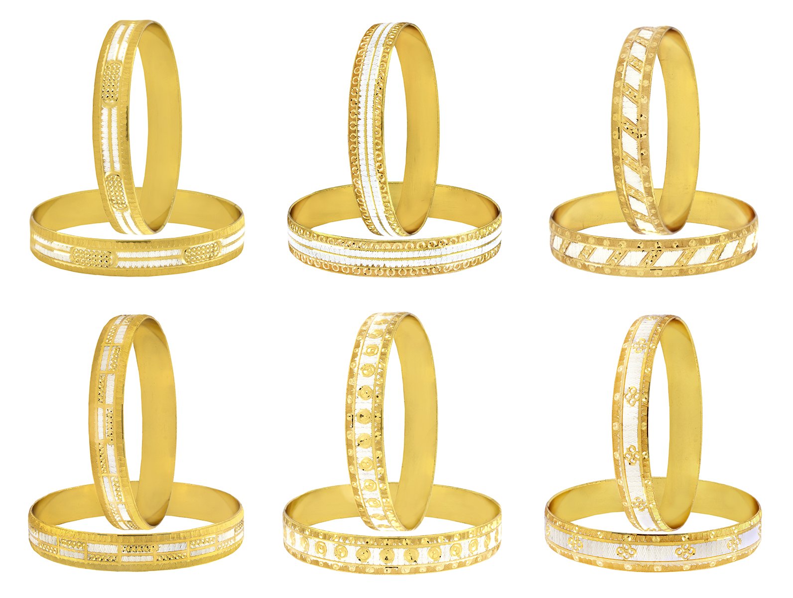 Wedding Designer 22K Gold Silver Metal Chuda Kada Bangle Set Of 2