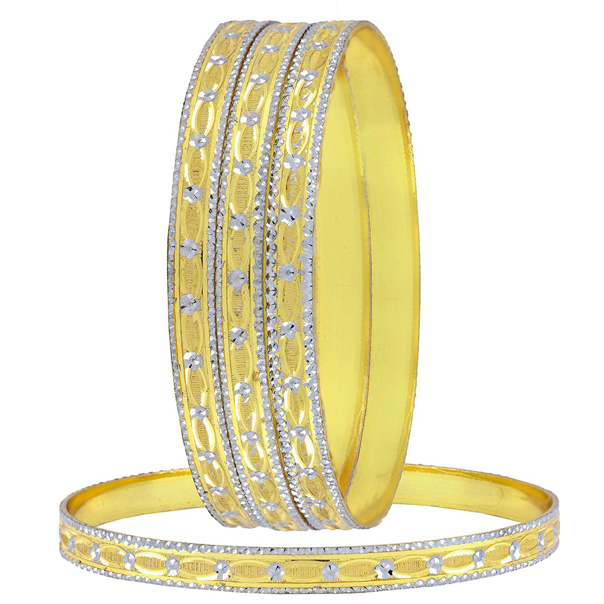 Wedding Designer 22K Gold Rhodium Metal Chuda Kada Bangle Set Of 4