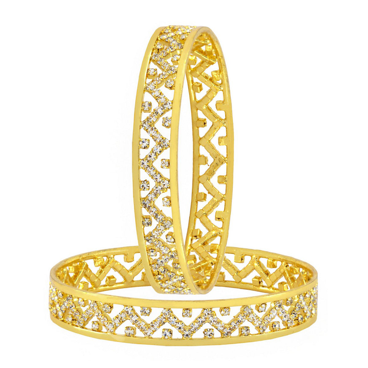 Wedding Designer 22K Gold Rhodium Metal Chuda Kada Bangle Set Of 2