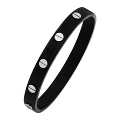 Surgical Stainless Steel Black Rhodium Screw Oval Kada Bracelet Bangle