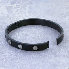 Surgical Stainless Steel Black Rhodium Screw Oval Kada Bracelet Bangle