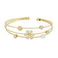 Dainty Flower 14K Gold Plated Cuff Bracelet Bangle For Women