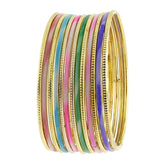 Trendy 22K Gold Plated Multi Colour Slim Bangle Set Of 13 For Women