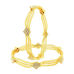 Wavy 22K Gold Plated American Diamond Slim Bangle Pair Set Of 2 Women