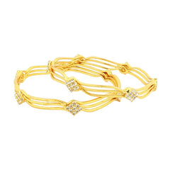 Wavy 22K Gold Plated American Diamond Slim Bangle Pair Set Of 2 Women