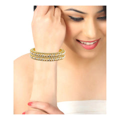 Wedding Pearl American Diamond Gold Bangle Pair Set Of 2 Girls Women