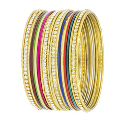 Ethnic Slim Light Weight Cubic Zirconia 18K Gold Bangle Kada Set 20