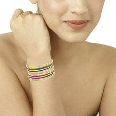 Ethnic Slim Light Weight Cubic Zirconia 18K Gold Bangle Kada Set 20