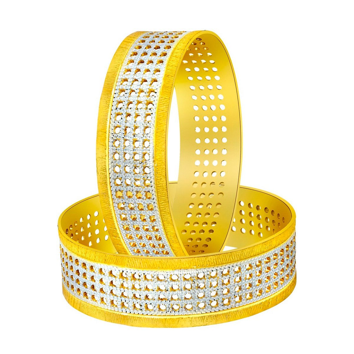 Designer 18K Gold Rhodium Brass Kada Bangle Set Of 2 For Women