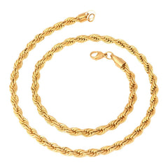 316L Surgical Stainless Steel Gold Rope Chain For Men Long 21.5"