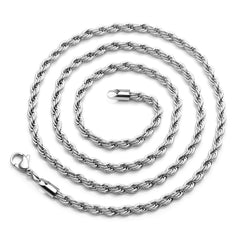 Rope Silver 316L Stainless Steel Daily Chain 22" Men Women