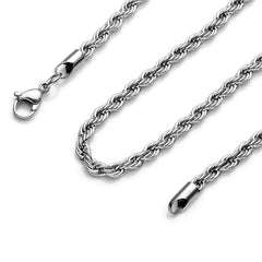 Rope Silver 316L Stainless Steel Daily Chain 22" Men Women