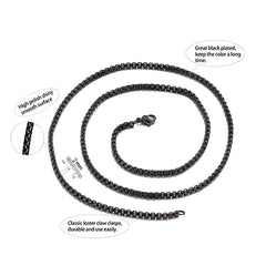 Popcorn Box Link Black 316L Stainless Steel 24" Necklace Chain Men