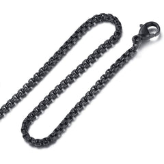 Popcorn Box Link Black 316L Stainless Steel 24" Necklace Chain Men