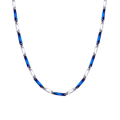 Italian Slim Rice Links Blue Silver 316L Stainless Steel 20" Chain