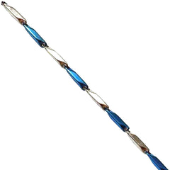 Italian Slim Rice Links Blue Silver 316L Stainless Steel 20" Chain