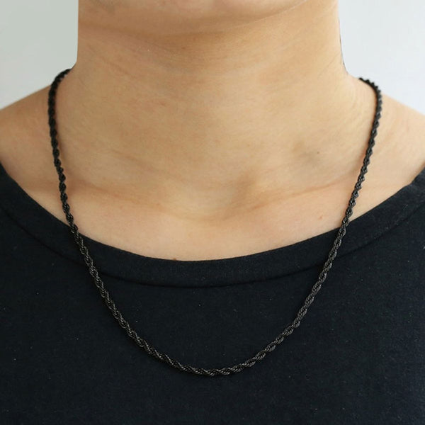 Necklaces Black Stainless Steel Rope Chain Necklace Chn9704 7mm / 24 Wholesale Jewelry Website Unisex