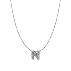 Silver Cz Initial Alphabet Letter A Necklace Pendant Chain