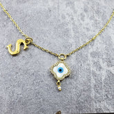 Evil Eye Flower Gold Alphabets Initial Letter Charm American Diamonds Choker Necklace Chain For Women