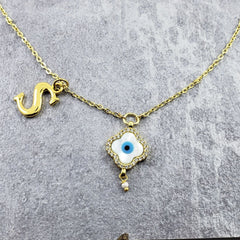Evil Eye Flower Gold Alphabets Initial Letter Charm American Diamonds Choker Necklace Chain For Women