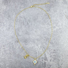 Evil Eye Flower Gold Alphabets Initial Letter Charm American Diamonds Choker Necklace Chain For Women