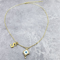 Evil Eye Flower Gold Alphabets Initial Letter Charm American Diamonds Choker Necklace Chain For Women