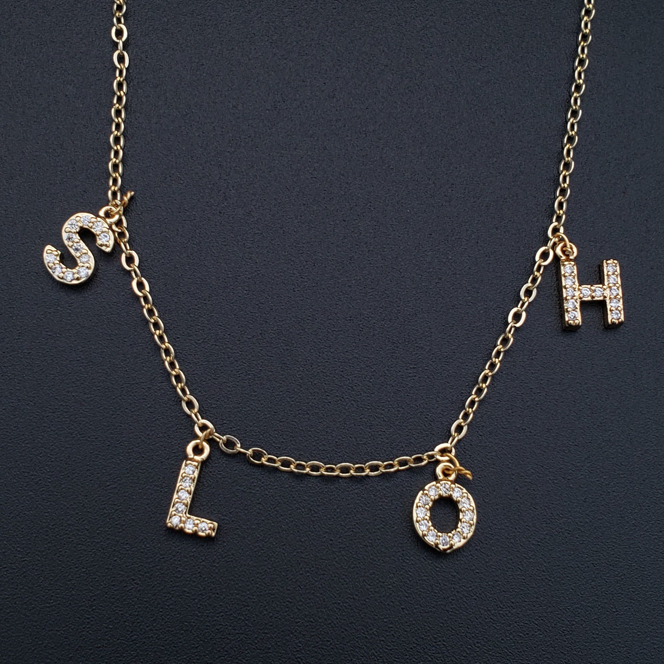 Alphabets Initial Letter American Diamonds Gold Copper Necklace Pendant Chain For Women