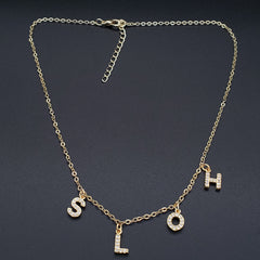 Alphabets Initial Letter American Diamonds Gold Copper Necklace Pendant Chain For Women