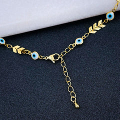Copper Gold Enamel Arrow Heart Evil Eye Necklace Chain For Women