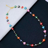 Copper Gold Multicolour Enamel Heart Evil Eye Necklace Chain