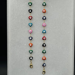 Copper Heart Evil Eye Gold Multi Colour Enamel Mask Chain Women