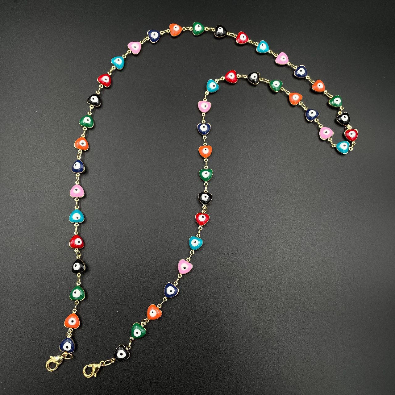Copper Heart Evil Eye Gold Multi Colour Enamel Mask Chain Women
