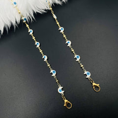 Copper Crescent Moon Evil Eye Enamel White Gold Mask Chain For Women