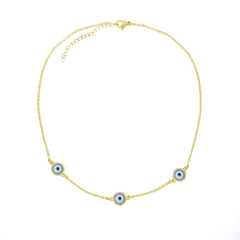 Evil Eye Gold White American Diamonds Choker Necklace Pendant Chain For Women