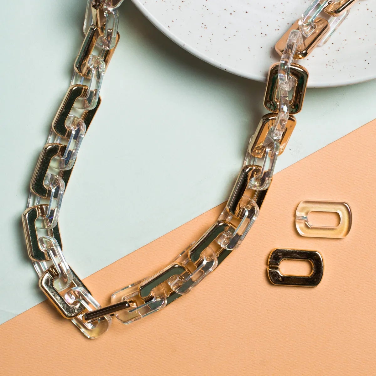 Transparent White+Golden Link Sunglasses Necklace Holder 1 Meter 21 Mm Mask Chain Women Unisex