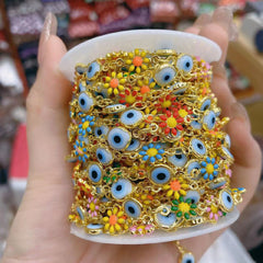 Sunflower Evil Eye Charms 18K Gold Copper Chain 1 metre For Women