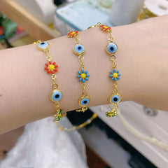 Sunflower Evil Eye Charms 18K Gold Copper Chain 1 metre For Women