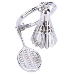 Badminton Racket Racquet Shuttle Cock Sports Silver Key Chain Ring