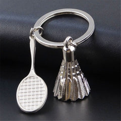 Badminton Racket Racquet Shuttle Cock Sports Silver Key Chain Ring