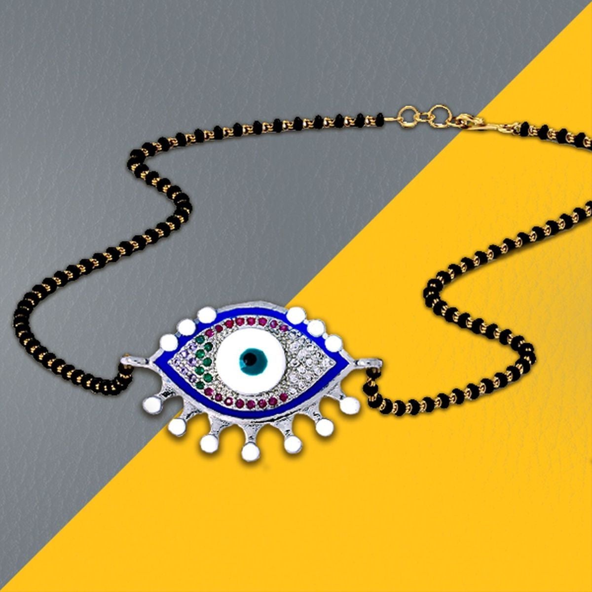 Turkish Blue Evil Eye Good Luck CZ Mangalsutra Chain Necklace