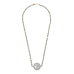 Aum Om Silver CZ Adjustable Mangalsutra Chain Necklace