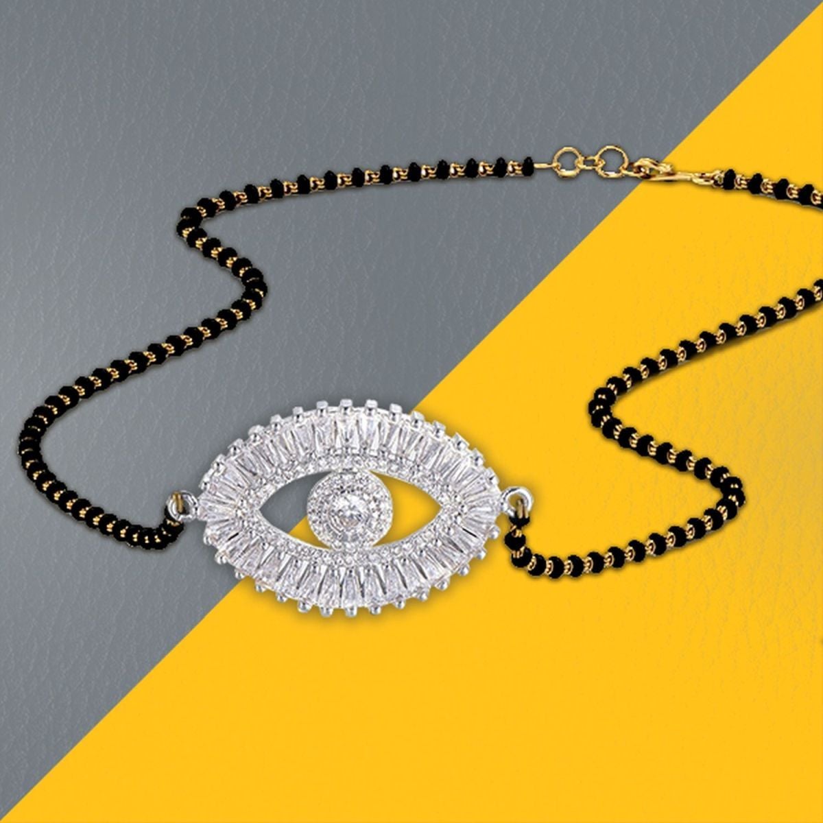 Turkish Evil Eye Good Luck Baguette Cz Mangalsutra Chain Necklace