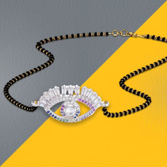 Turkish Evil Eye Good Luck Baguette Cz Mangalsutra Chain Necklace