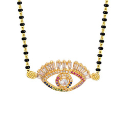 Turkish Evil Eye Good Luck Baguette Cz Mangalsutra Chain Necklace